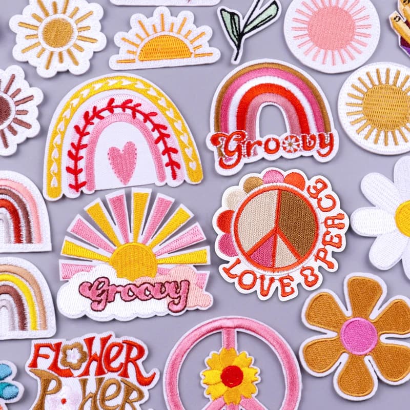 Cartoon Rainbow Embroidered Patches For Clothing Iron On Patches For Kids Clothes Flowers Embroidery Patches DIY Fusible Patch
