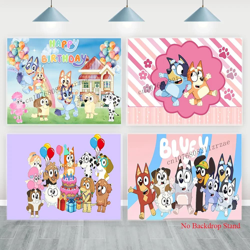 Bluey Dog Fondale Bambini Ragazze Ragazzi Decorazioni per feste di compleanno Baby Shower Banner Poster Sfondo Muro Fotografia Studio Puntelli