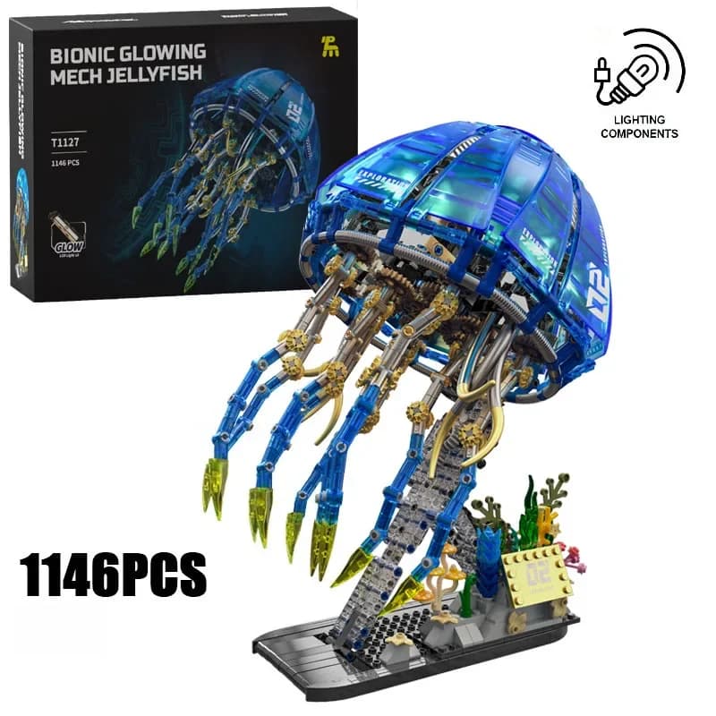 Mattoncini da Costruzione Creative a Forma di Medusa Luminosa 1146 Pezzi, Modello Meccanico Bionico, Giocattolo Educativo per Bambini