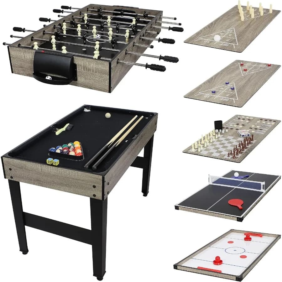 Tavolo da gioco 10 in 1 Combo multigioco per interni con biliardo Push Hockey Matospalla Ping Pong Scacchi Dama Backgammon Bowling