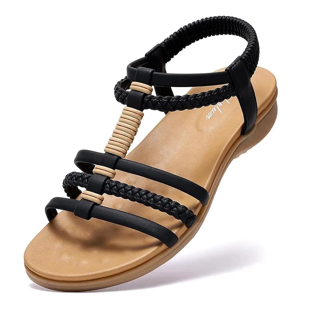 Sandali piatti da donna Littleplum con supporto plantare, sandali gladiatore intrecciati fatti a mano, comodi per camminare, scarpe estive da spiaggia con elastico alla caviglia