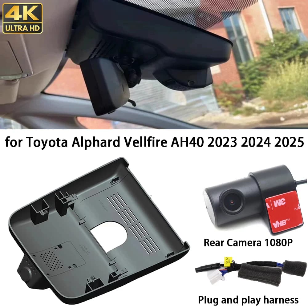 For Toyota Alphard Vellfire AH40 2023 2024 2025 4K Dash Cam Front Camera Rear DVR Plug and Play Video 24 Hour Record Wifi