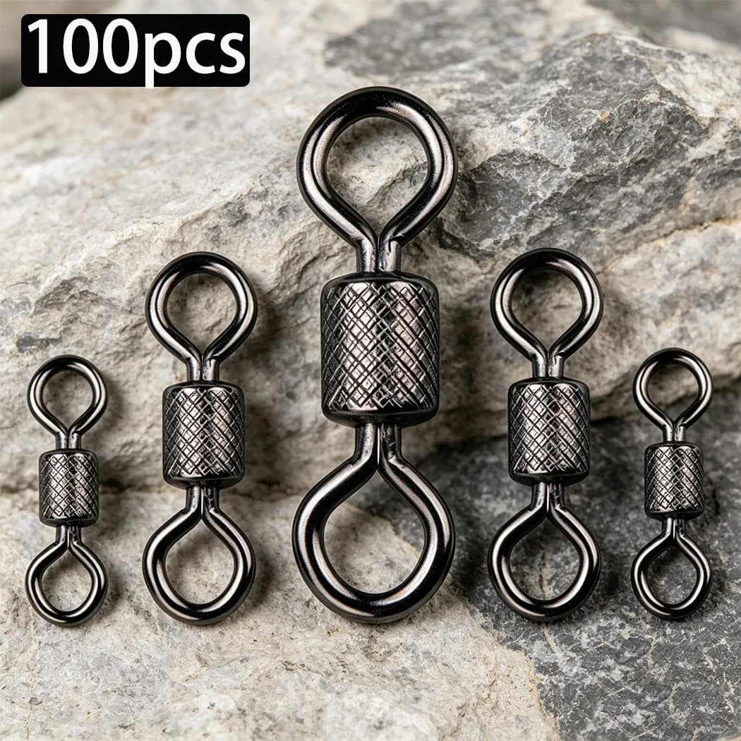 100pcs/box Fishing Swivel 1#-14# Sizes Solid Connector Ball Bearing Snap Fishing Swivels Rolling Stainless Steel Beads