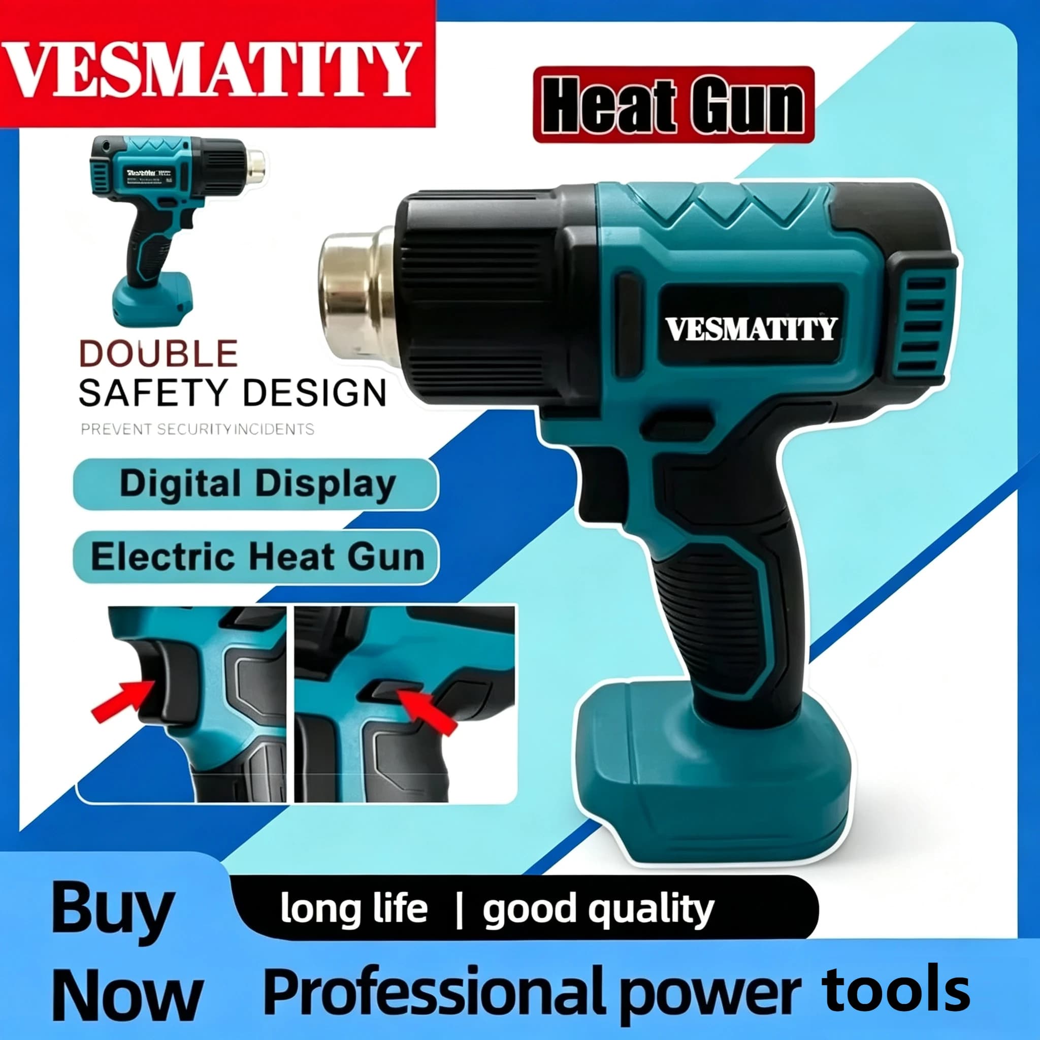 Cordless Hot Air Gun Original Industrial Handheld Electric Heat Gun Temperatures Adjustable Heat Gun For 18V-20V Battery