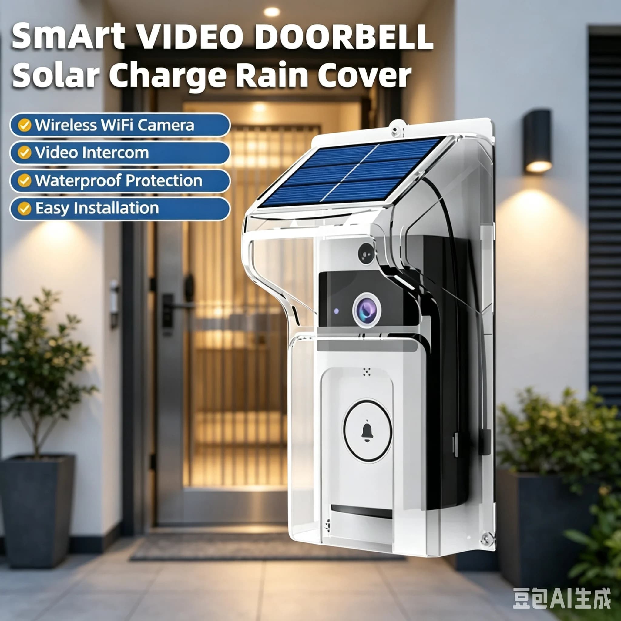 Solar Powered WiFi Smart Video Doorbell Wireless Waterproof Security Cam Digital Peephole
