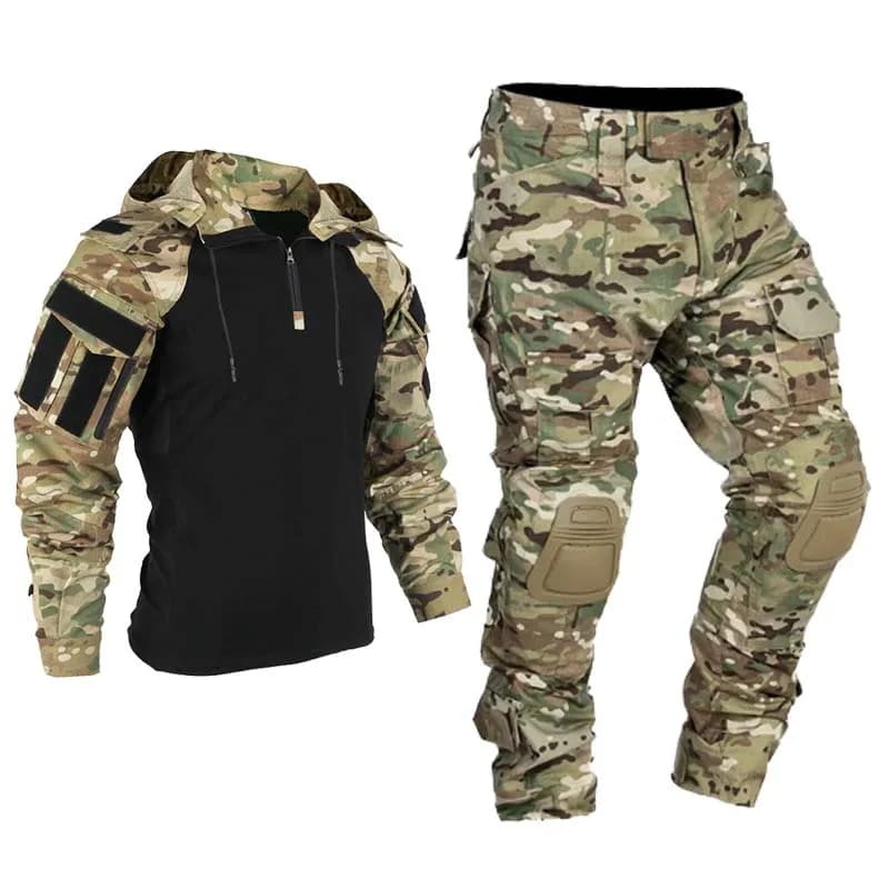 Tight suits for paintball Workwear Uniform Multi pockets Combat camouflages Hooded cargo pants Knee Sleeves