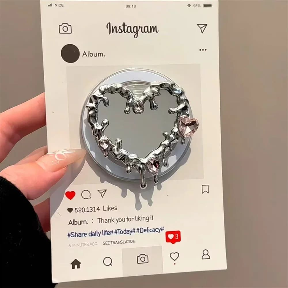 Specchio a forma di cuore d'amore pressofuso di lusso 3D pieghevole per supporto per anello da dito Magsafe Griptok supporto per telefono per iPhone 16 supporto per ragazza