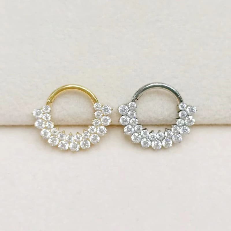 1Pc ASTM F136 Titanium Double Rows 5A CZ Nose Hoop Septum Clicker Ring Piercing Earring Lip Ear Tragus Helix Cartilage Body