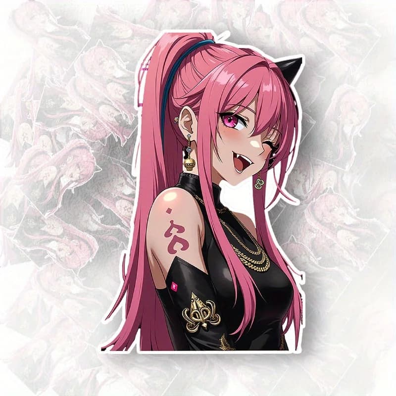 Anime Girl Vinyl Sticker, Pink Hair Cat Ear, Waterproof Decal for Cars, Motorcycles, Laptops and Helmets, Cute Decor