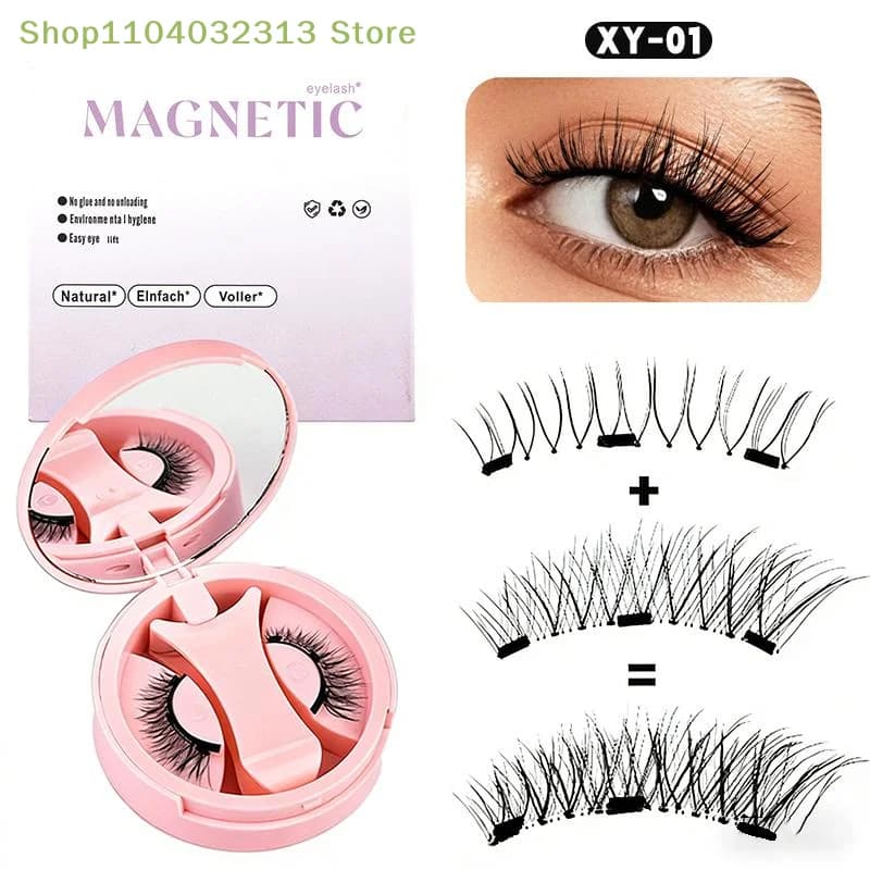 1 Paio di Ciglia Magnetiche Riutilizzabili Senza Colla, Facili da Applicare, Ciglia Finte Magnetiche 3D Naturali e Ricci, Set di Strumenti per il Trucco