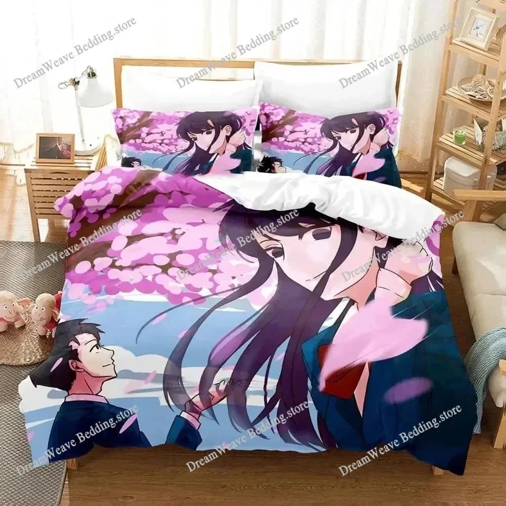 Set di Biancheria da Letto Anime Komi Can't Communicate per Ragazzi e Ragazze, Copripiumino e Federe per Letto Singolo e Matrimoniale, Tessili per la Casa