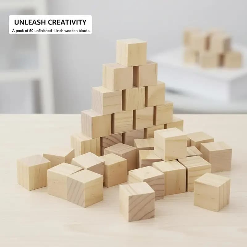 50/18PCS 1 Inch Unfinished Wood Cubes Natural Blank Square Wooden Blocks DIY Handmade Arts Crafts Supplies Wooden Blocks