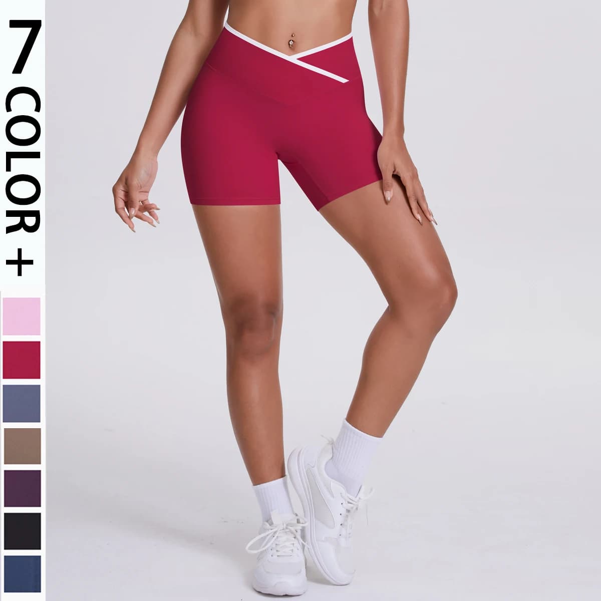 Pantaloncini da yoga a vita alta con design incrociato Pantaloncini da corsa fitness da allenamento estivi traspiranti ad asciugatura rapida per donna