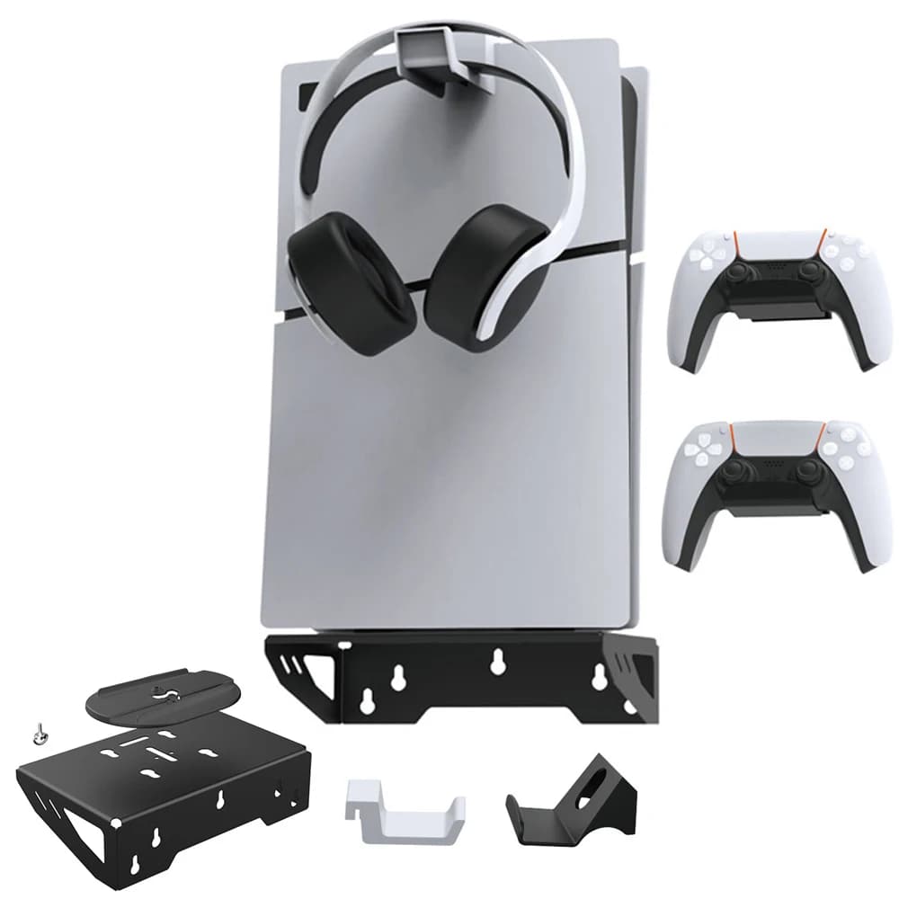 Supporto per staffa per set di montaggio a parete per console PS5/Slim con supporto per gancio per gancio di stoccaggio in acciaio per controller per accessori PS5