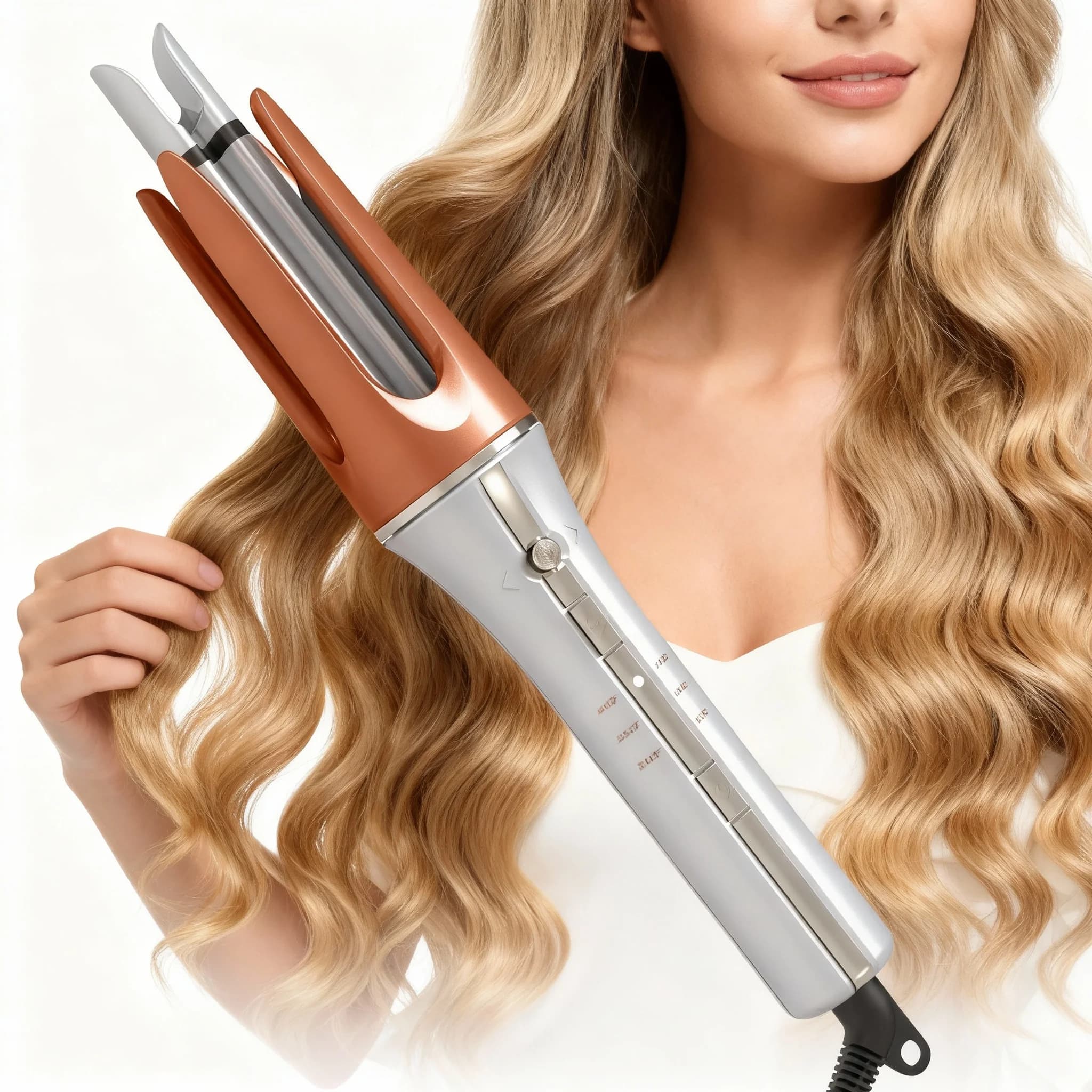 Arricciacapelli Automatico Rotante con 3 Livelli di Temperatura, Ceramica a Riscaldamento Rapido, Temperatura Costante, Ferro Arricciacapelli da 33mm per Onde
