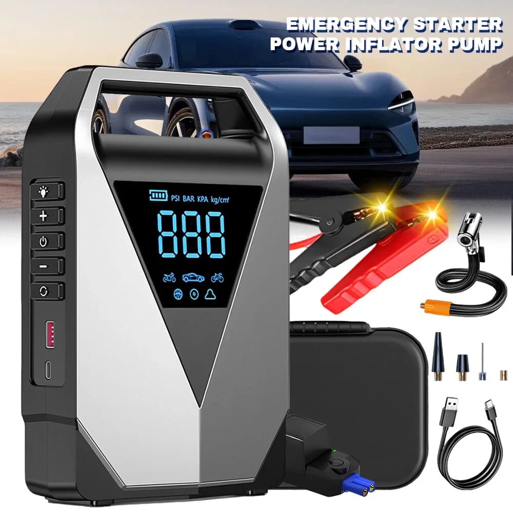 Pompa di aria portatile per avviamento di emergenza per auto 150PSI Compressore d'aria Pompa per pneumatici 2500A Batteria per auto Booster Dispositivo di avviamento automatico 12V Jump Pack