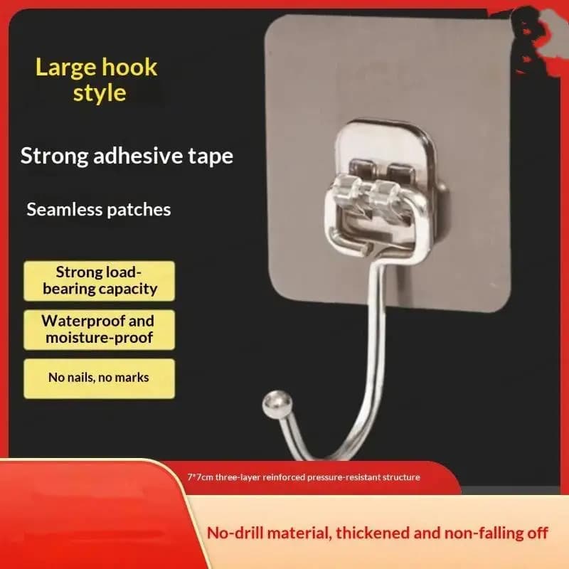 10 Pcs Large Clear Adhesive Hanging Hooks Stainless Steel Stick On Wall Mount For Bathroom Shower Kitchen