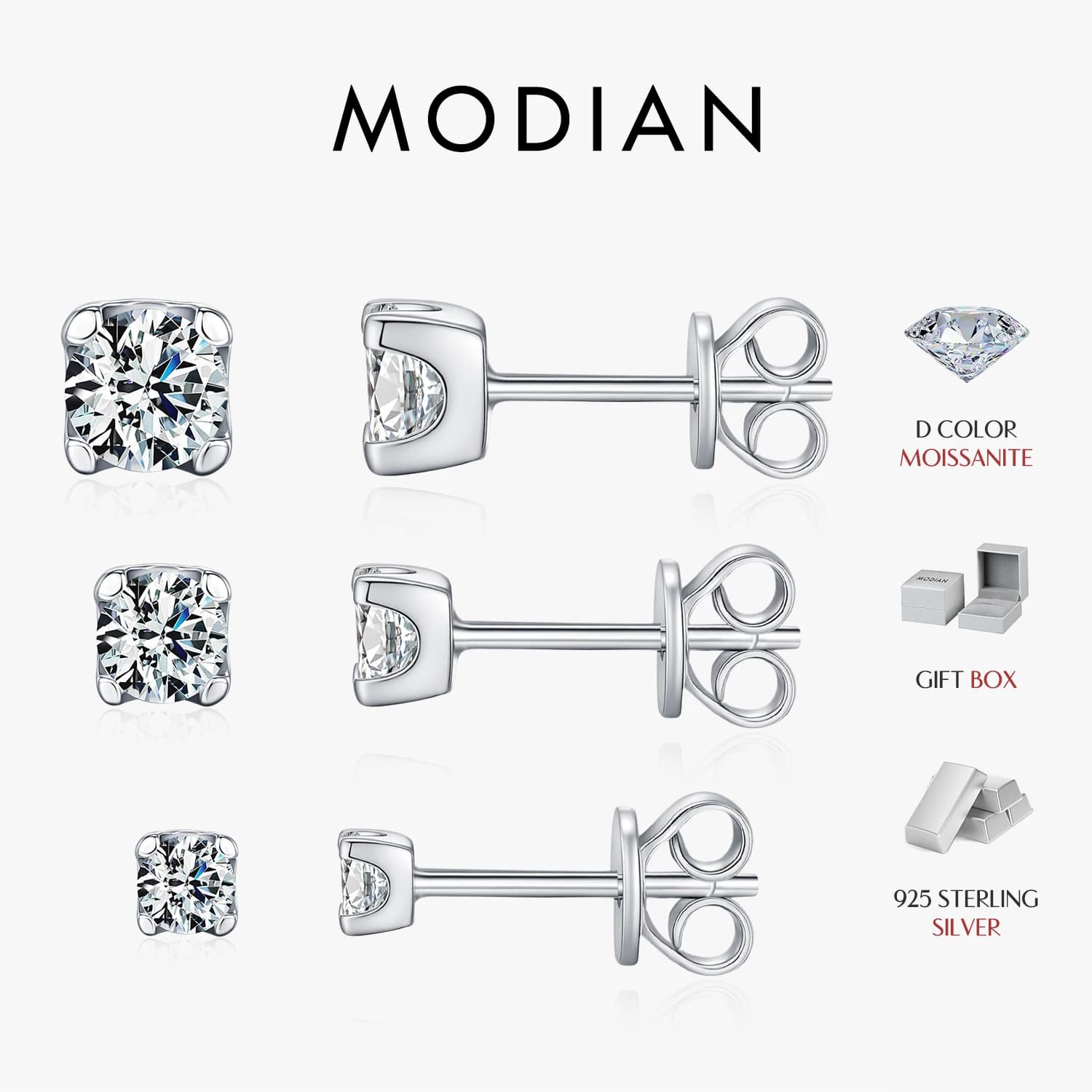 MODIAN 3MM-5MM D Colore Moissanite 925 Sterling Silver Classico Semplice Rotondo Orecchini con perno Per Le Donne Gioielleria Raffinata Impilabile