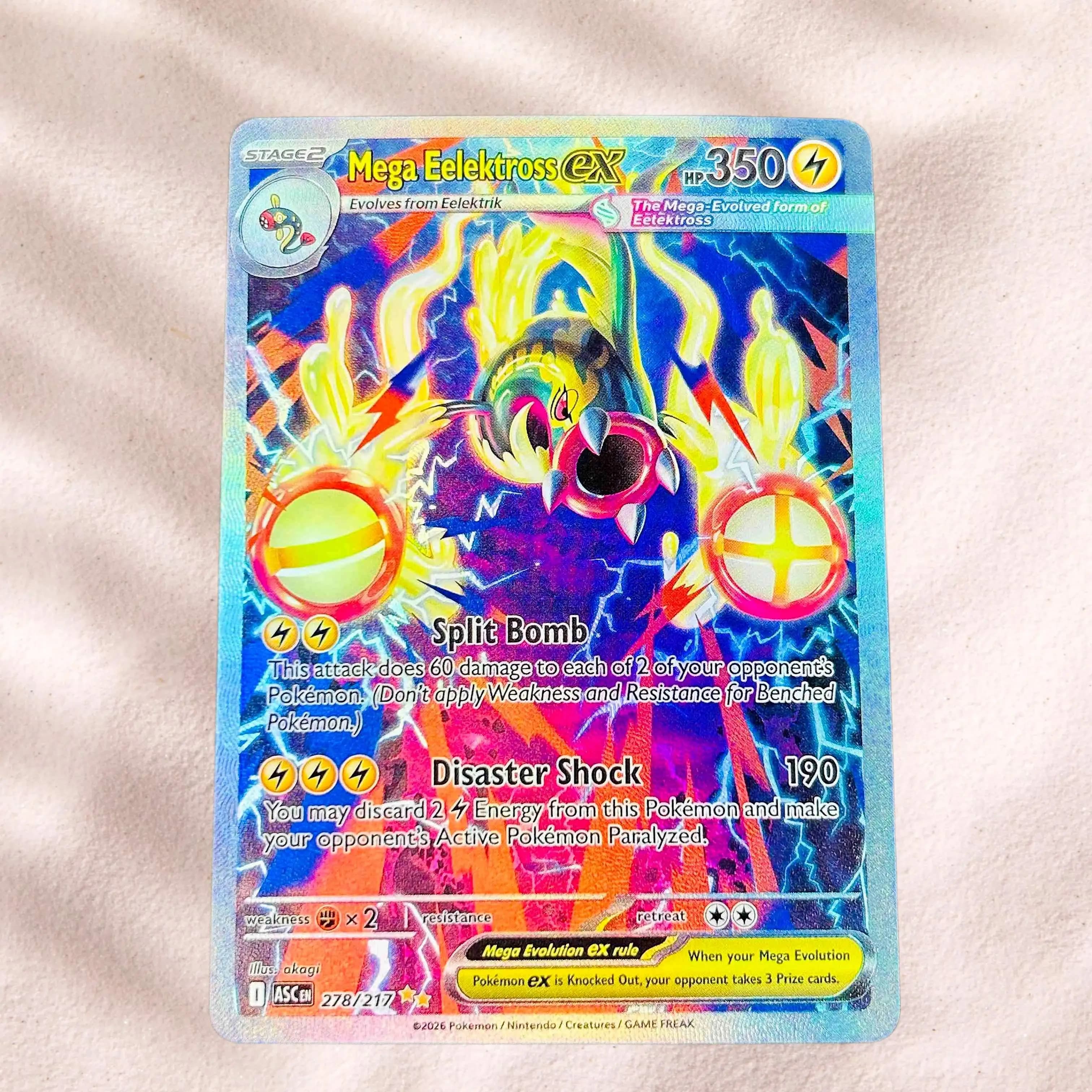 DIY Pokemon Mega Eelektross ex 278/217 Holographic Texture English Version Premium Anime Collection Card Perfect Condition