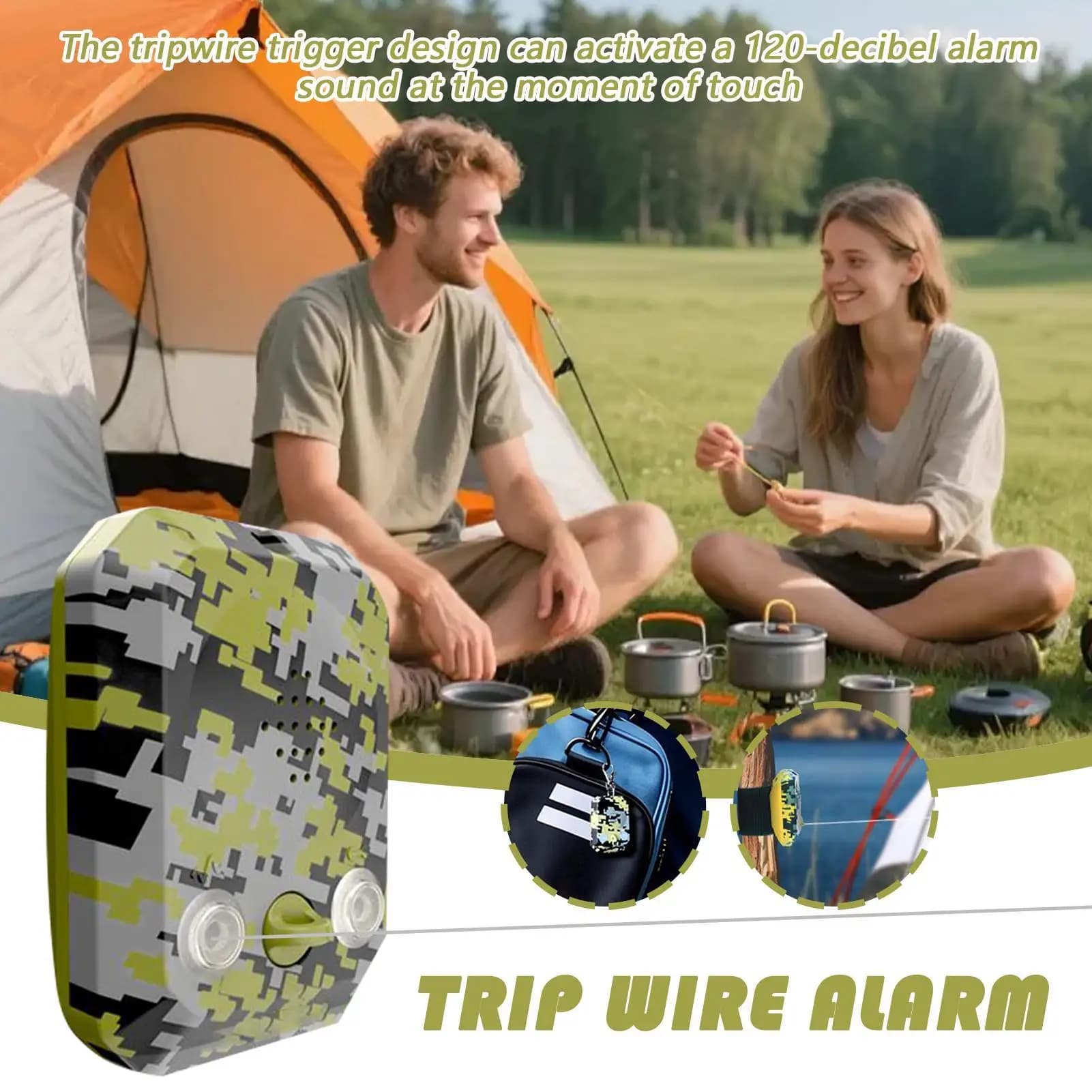 Alarm in Corda per Esterni, Alarm in Vibration for Travel and Camping, Alarm in Security for Women, Children, Garden, Tent, Hiking, Fishing, Keyring