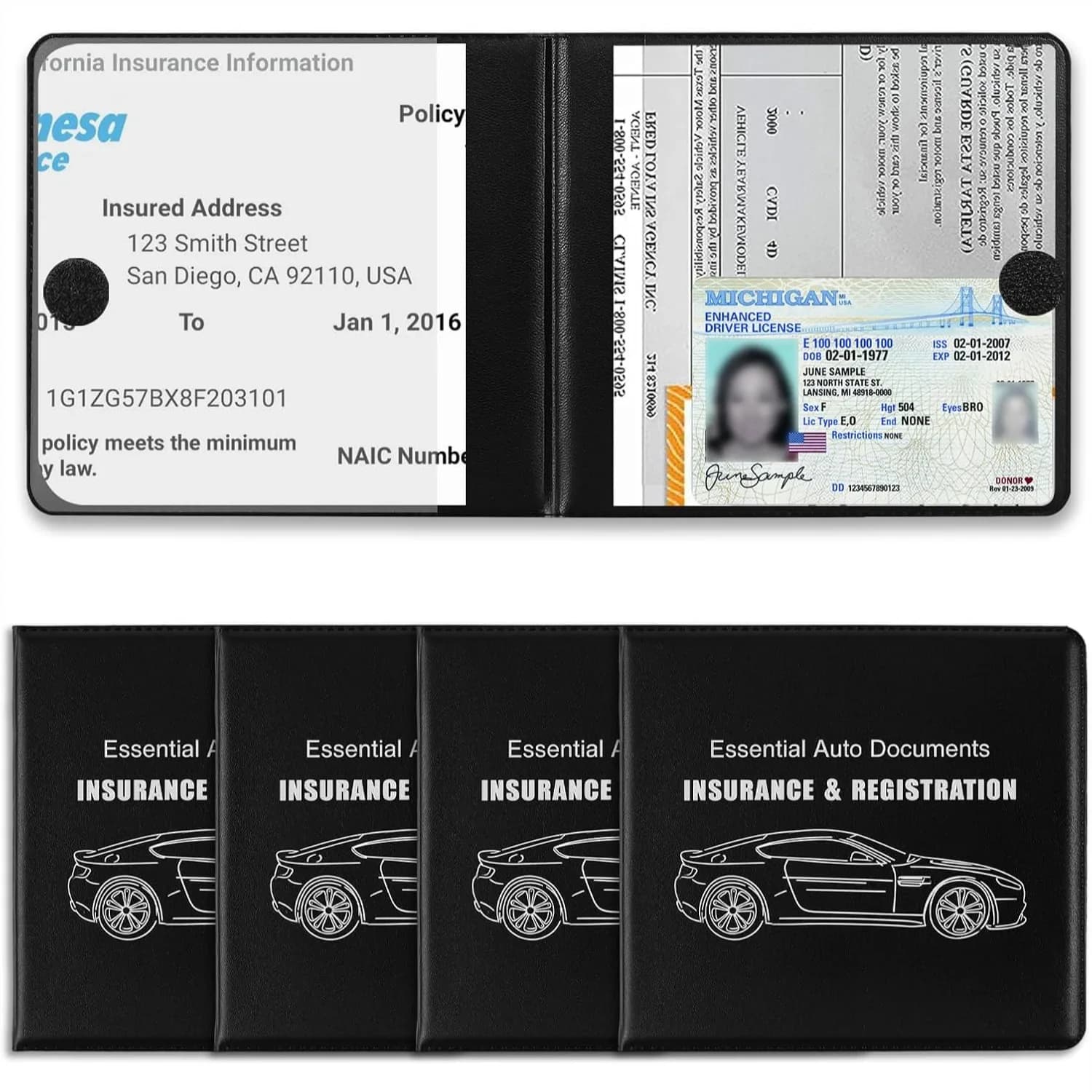 Porta Documenti Auto, Set da 4 con Accessori Essenziali per la Maggior Parte dei Camion e SUV, Pratico Organizzatore per Uomini e Donne