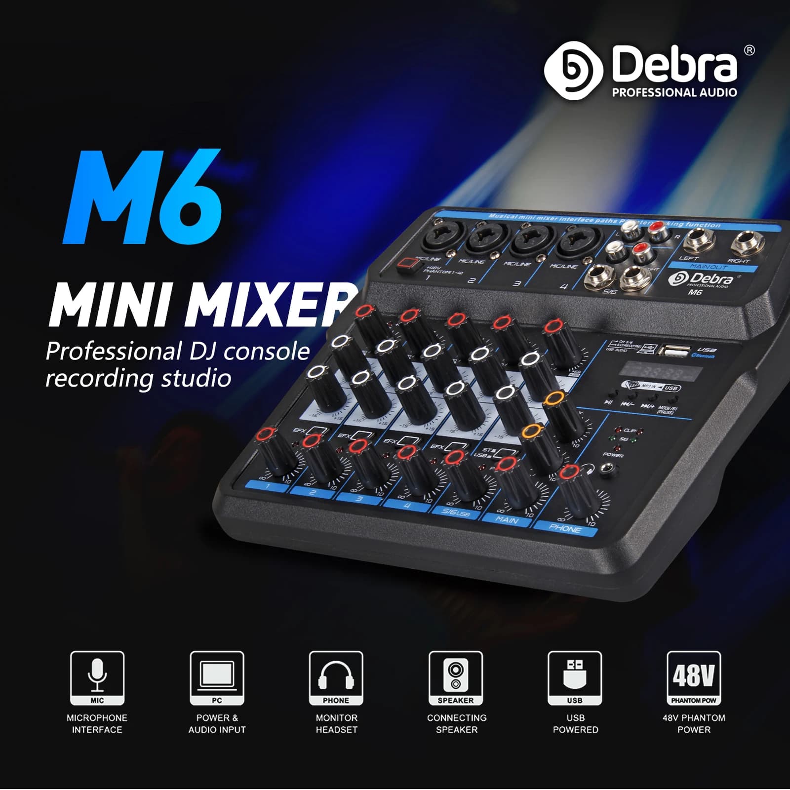 M4 M6 Aduio Mixer DJ Console con scheda Audio Bluetooth per registrazione PC Karaoke microfono strumento Mixing interfaccia Audio