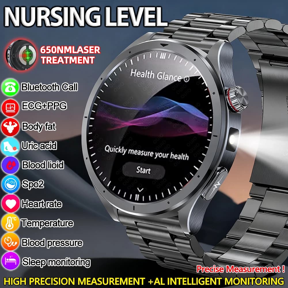 NUOVO 2025 AL-GPT Orologio sanitario ECG + PPG Acido urico Pressione sanguigna Analisi corporea Chiamata HD Torcia a LED Smart Watch Donna Uomo