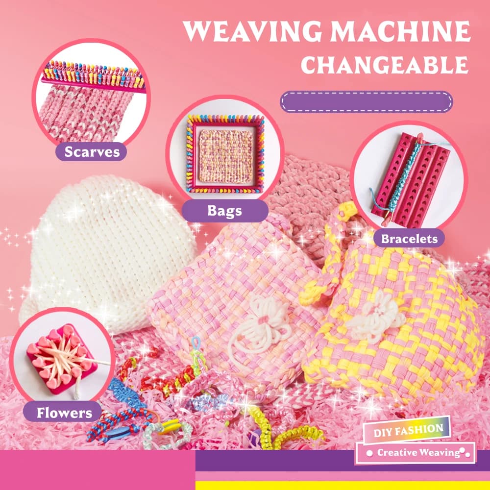 Set di macchine per tessitura fai-da-te intercambiabili – Crea cappelli, sciarpe, braccialetti e fasce per capelli. Un regalo per le ragazze per sviluppare abilità pratiche.
