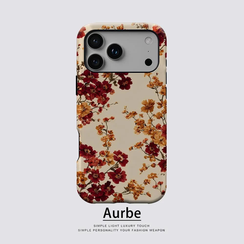Custodia Aurbe Matte 2-in-1 con Pellicola e Supporto MagSafe per iPhone 17 16 15 14 Plus 17 Pro Max, Antiurto, Rigida, Motivo Fiori Autunnali
