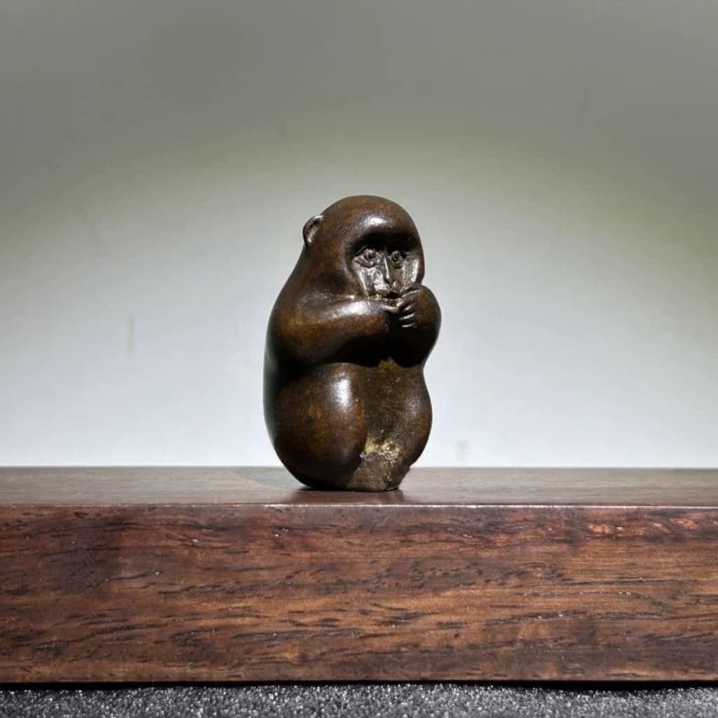 Lovely Copper Animal Monkey Statue Incense Stick Holder Small Ornament Figurine