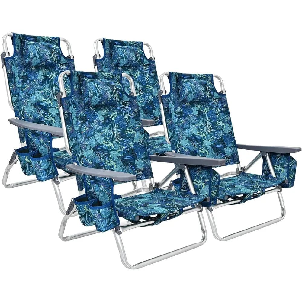 Sedia a sdraio regolabile da spiaggia e patio con cuscino, portaoggetti, portasciugamani, portabicchieri, zaino per campeggio e uso esterno