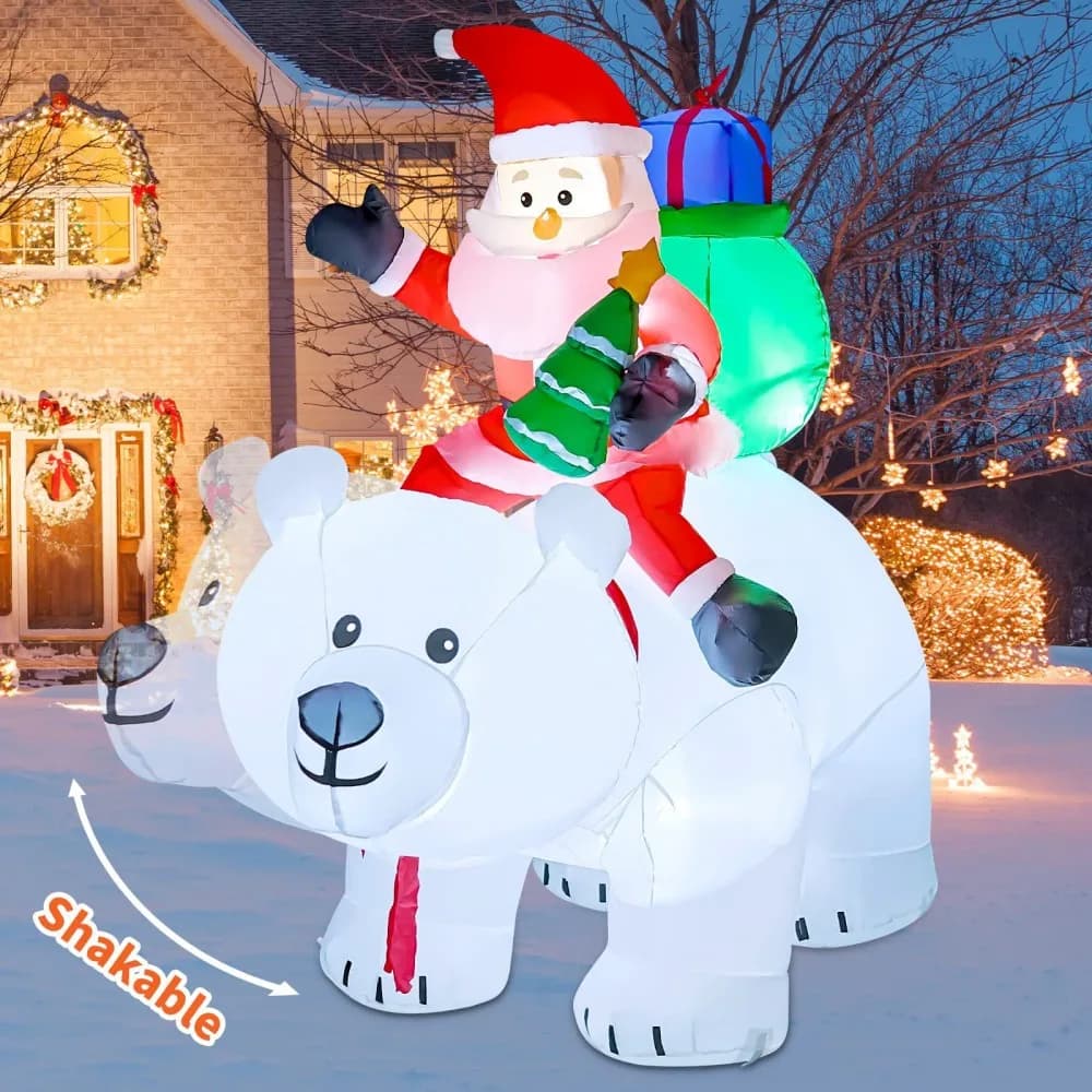 Inflatable Santa Claus Riding A Shaking Polar Bear Christmas Decoration Outdoor with Rotating LED Xmas New Year Party Decor 2025