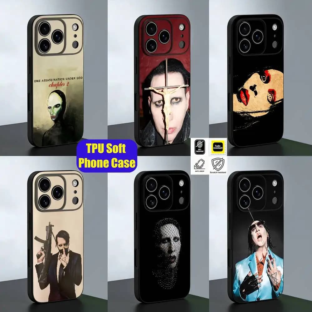 For Marilyn Manson Phone Case For iPhone 14 16 12 15 13 17 11 E Plus Air Mini Pro Max Black Custom Cover