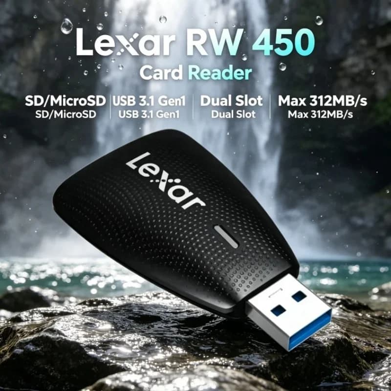 Lexar RW450 USB 3.1 Card Reader Dual Slot SD MicroSD TF Memory Card Adapter 312MB/s High Speed for Camera Phone Card