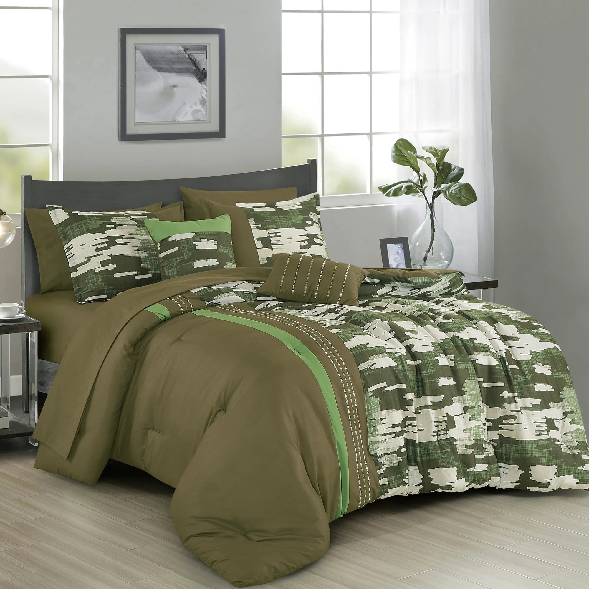 Set di Biancheria da Letto 9 Pezzi VERDE con Copripiumino e Lenzuola