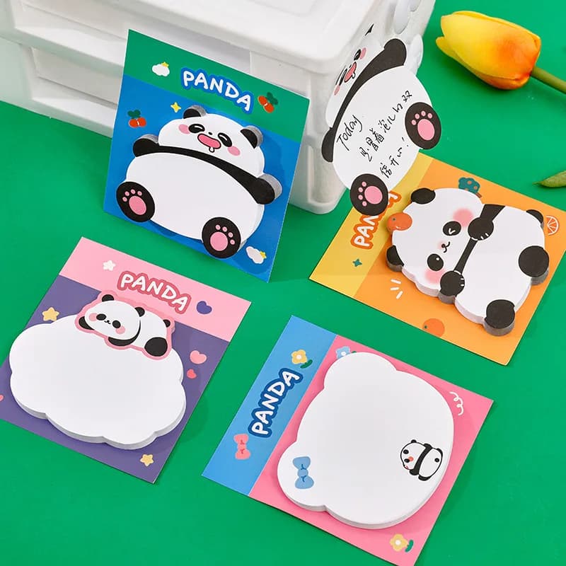 More 20 Colors Aesthetic Panda Sticky Notes Notepad with Reusable Adhesive Cute Cartoon Note Pads Students Journals