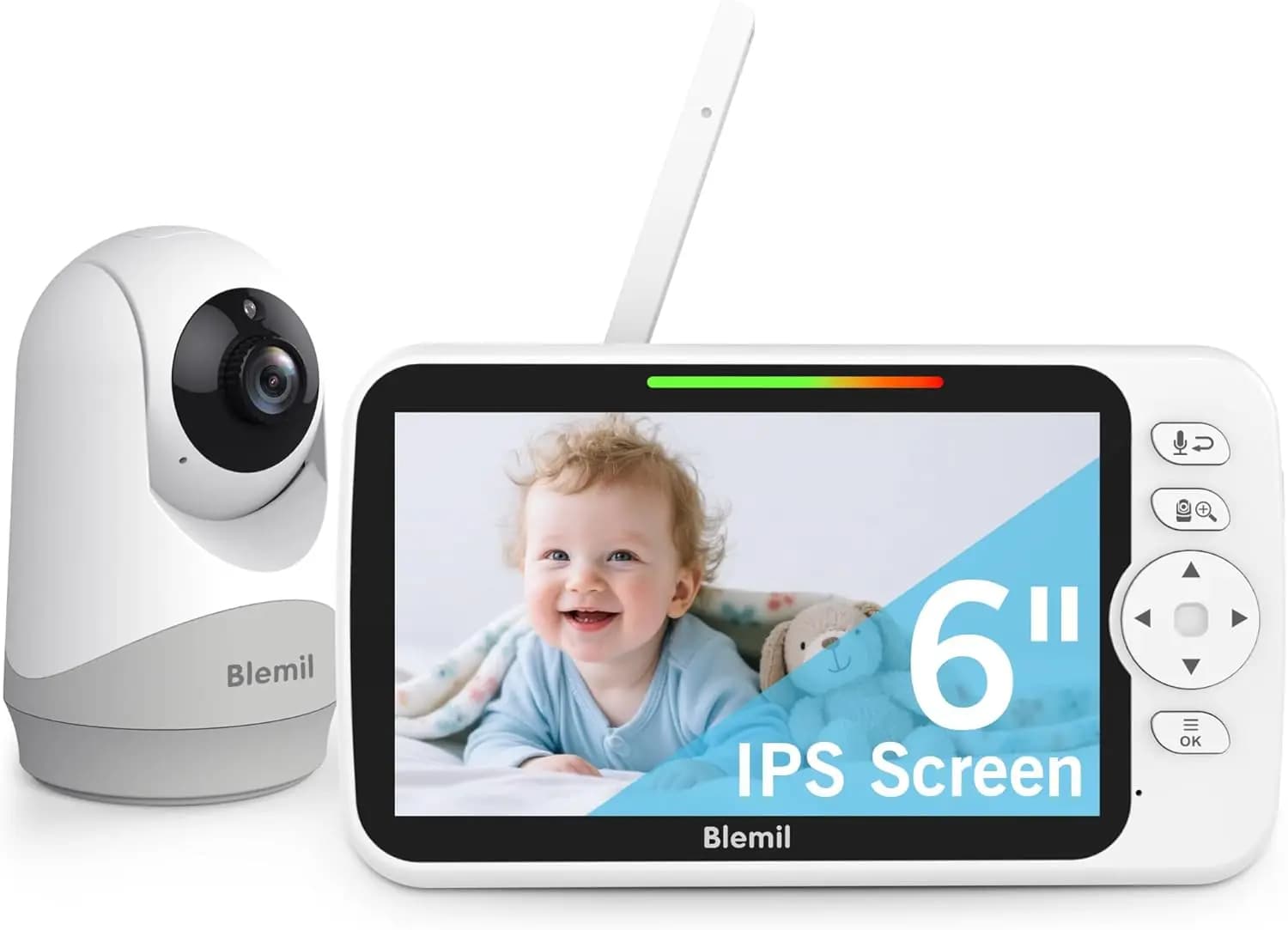 Baby Monitor da 6 pollici con telecamera, batteria da 35 ore, senza Wi-Fi, Pan/Tilt/Zoom, conversazione bidirezionale, visione notturna