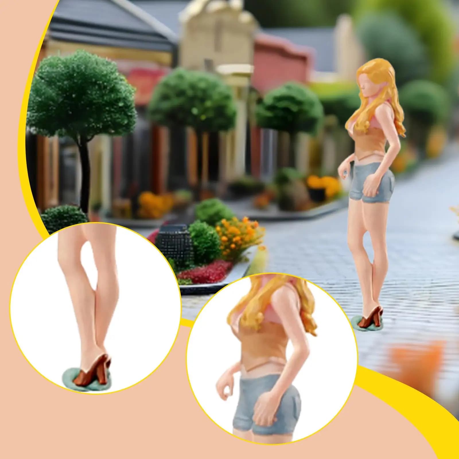 1/64 Figura in miniatura Mini Persone Figurine in resina Pantaloncini biondi Bellezza per la fotografia Modello Treni Micro Decorazione paesaggistica