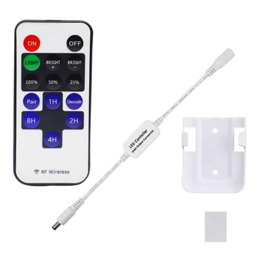 Updated Mini Remote Control for Single Color LED Strip Lights, RF Dimmer for 12V DC LED Ribbon, LED Neon Sign, Wireless Remote