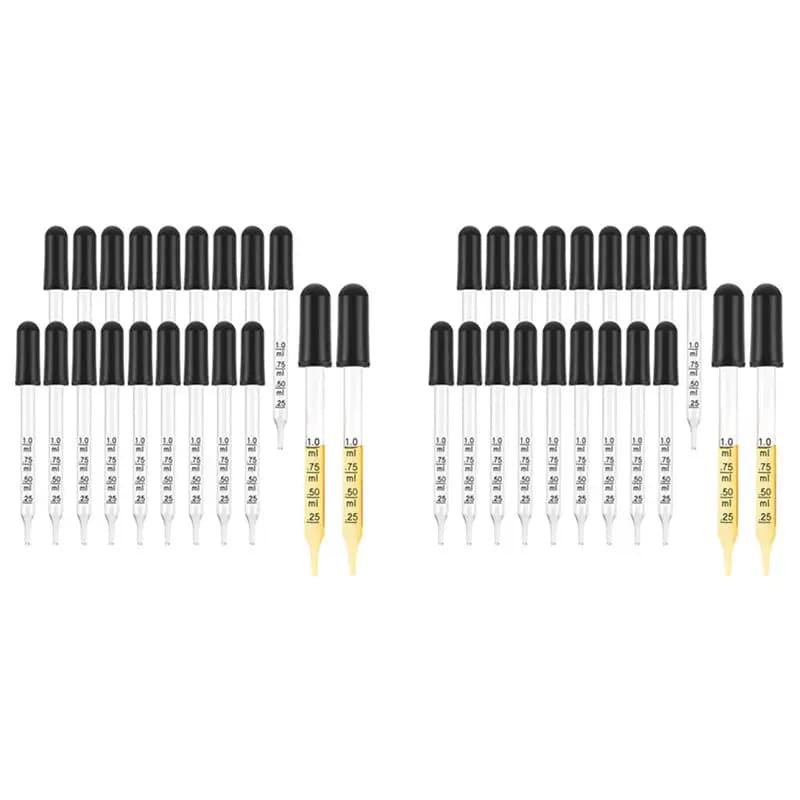 ABMH-40 Pezzi Contagocce in Vetro da 1 ml, Pipette Contagocce con Bulbo di Aspirazione Nero, per Liquidi Artistici e Trucco, Stile Punta Dritta