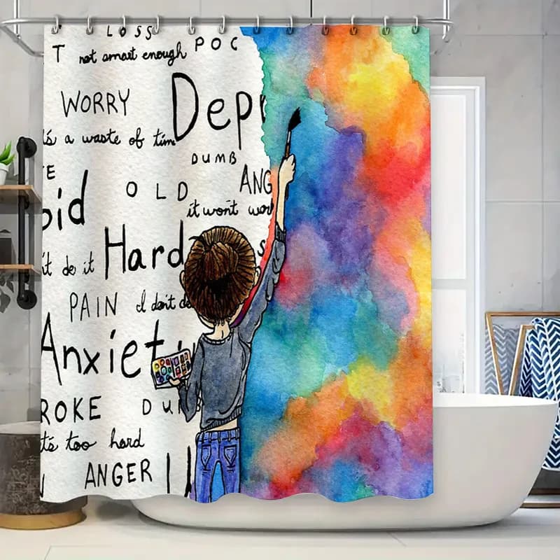 Tenda da doccia con onde oceaniche, blu, spiaggia costiera, paesaggi marini, decorazioni per il bagno impermeabili, paesaggio naturale, arte scenica, decorazioni tessili per la casa