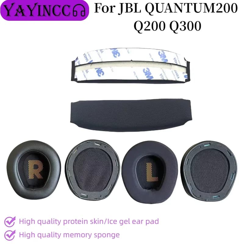 Replacement Ice Gel Ear Pads & Headband Cushion for JBL QUANTUM Q200, Q300 Gaming Headset Earmuff Repair Accessories