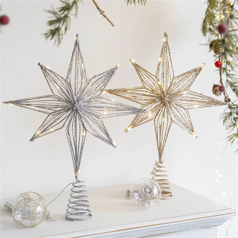 Toppers per albero di Natale Stella con luci a LED Ornamenti per Natale Decorazione per feste in casa Festival Festa Capodanno