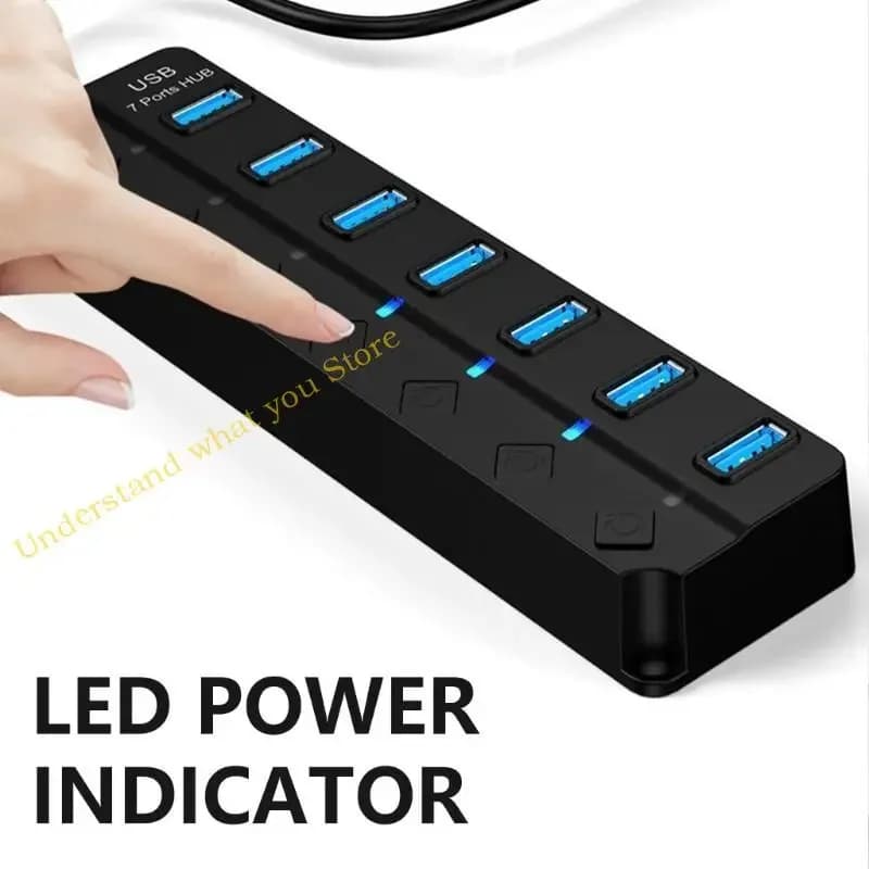 Hub adattatore USB J60A con 7 switch individuali della porta espandibile, indicatori a LED per viaggi e ufficio Utilizzo USB