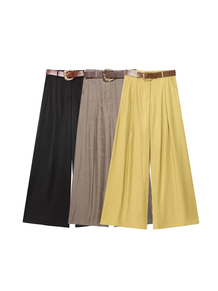 Pantaloni a gamba larga a vita alta da donna Pantaloni da donna con tasche laterali con freccette anteriori con cintura alla moda