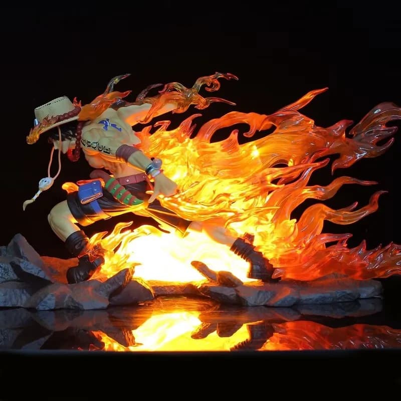 Nuova Statua Anime ONE PIECE 24cm di Portgas D Ace con Effetto Luminoso, Modello da Scrivania, Regalo di Compleanno, Giocattolo