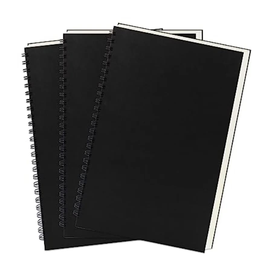 9 inch x 6 inch, 100GSM, Blank Spiral Notebook, 3-Pack, Soft Cover, Sketch book, 160 Pages/ 80 Sheets, Black
