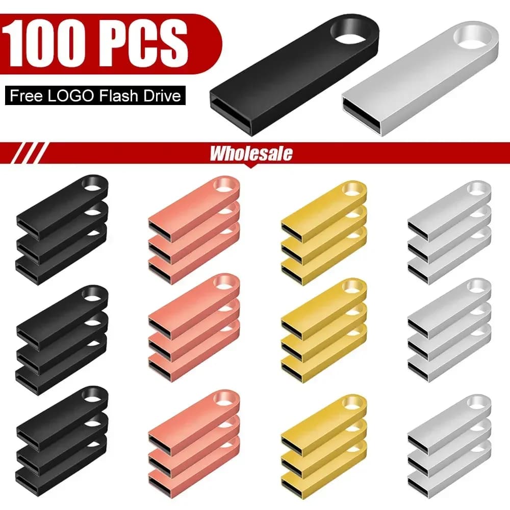 100 Pz/lotto Pen Drive 64GB 32GB 16GB Pendrive Metallo USB Flash Drive 8GB 4GB 2GB 1GB 512MB Chiavi Usb Stick Logo Laser Gratuito