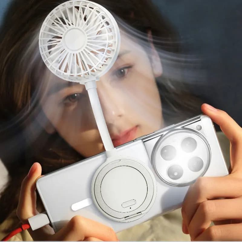Ventilatore pieghevole portatile con attacco magnetico per l'uso su scrivania, giochi mobili, raffreddamento del viso e dissipazione del calore.