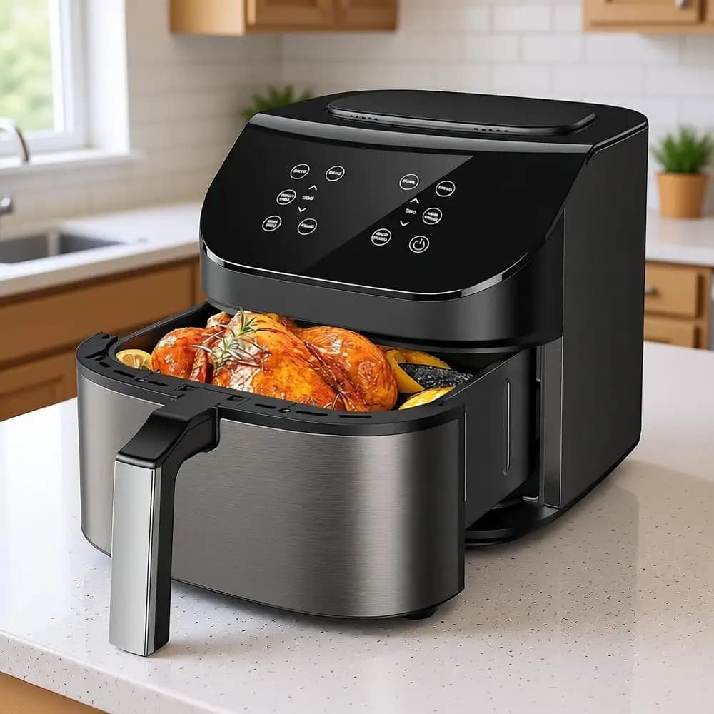 Friggitrice ad Aria Multifunzione 10-in-1 da 6,8 Quarts, Arrostisce, Cuoce, Griglia, Disidrata, Cestello Antiaderente e Lavabile in Lavastoviglie, Acciaio Inossidabile, M